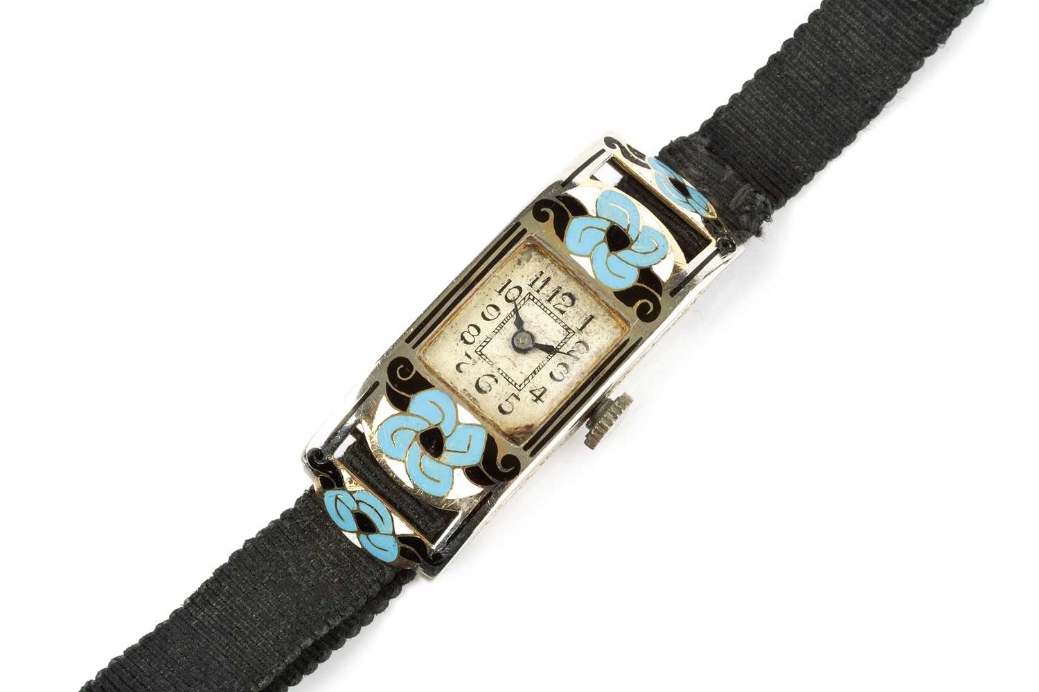 Lot 179 - An enamel cocktail watch, the rectangular...