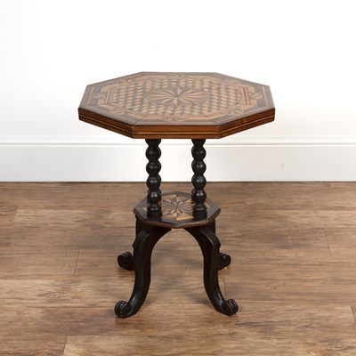 Lot 48 - Mahogany marquetry inlaid tilt top table 19th...