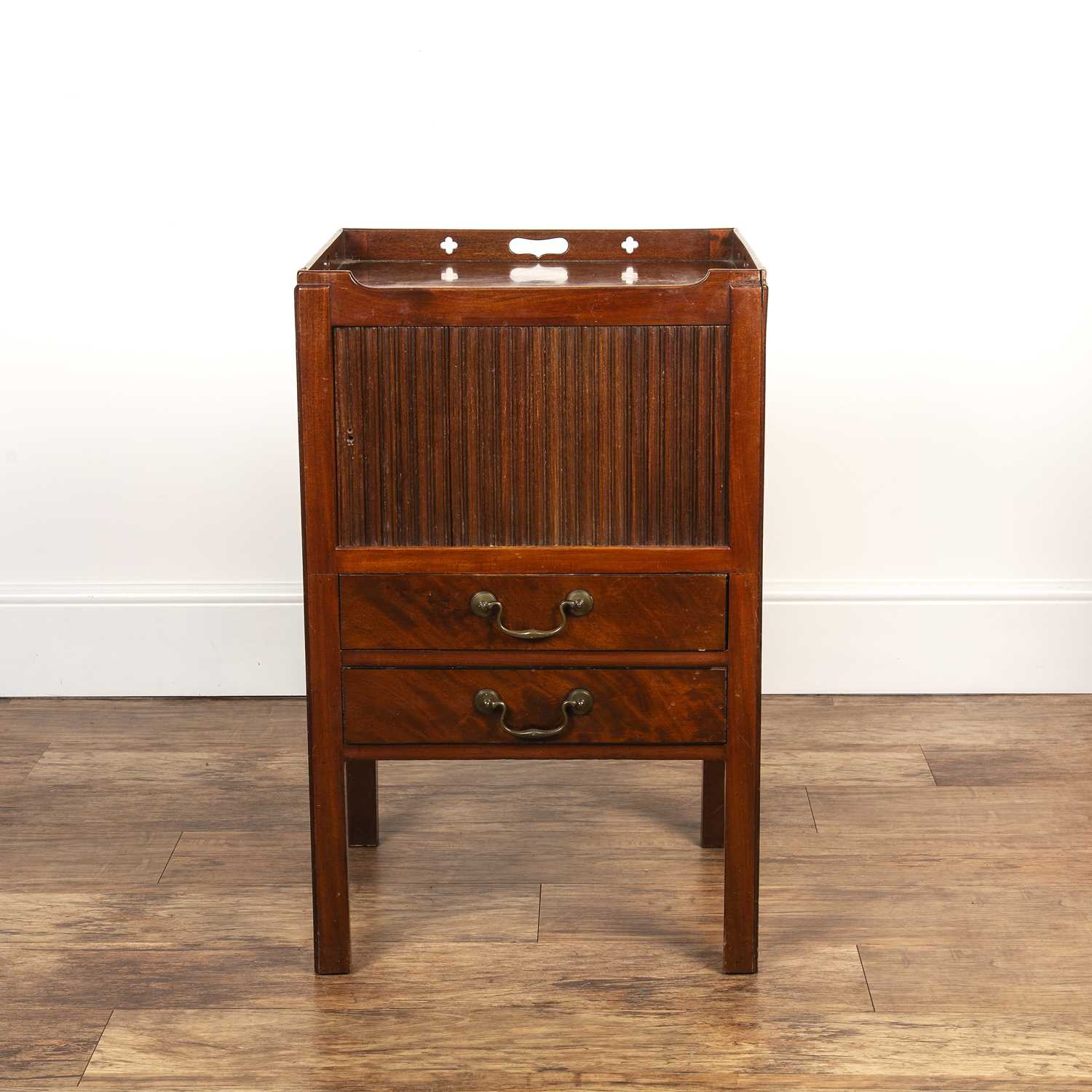 Lot 41 - Mahogany tambour fronted pot cupboard George...