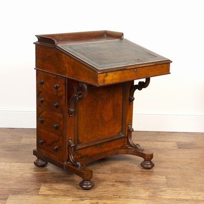 Lot 40 - Walnut davenport Victorian, with leather...