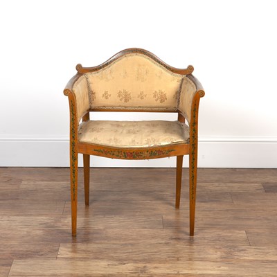 Lot 37 - Satinwood painted armchair with low back,...