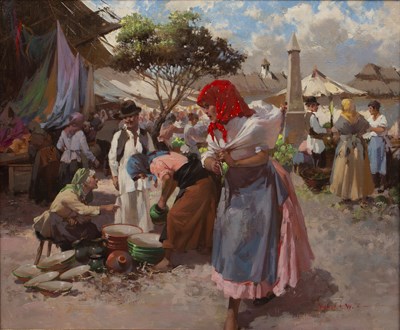 Lot 229 - Witman Etelka Vizkeleti (1882-1962) Market Day,...