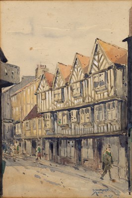 Lot 600 - English school, figure by a thatched cottage; a still life of flowers by Grace Carver and three others