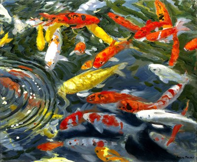 Lot 381 - Andrew Macara (b.1944) Koi Carp, signed, oil...