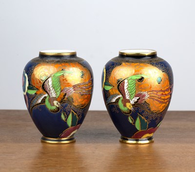 Lot 275 - Pair of Carltonware vases with Art Deco bird...