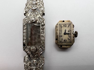 Lot 114 - A diamond cocktail watch, the rectangular...