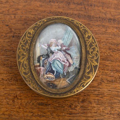 Lot 223 - French gilt metal circular box 19th Century,...