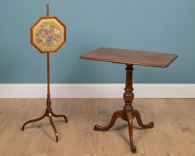 Lot 581 - A mahogany tripod table together with a Regency pole screen