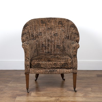 Lot 82 - Barrel back armchair  Victorian, with brown...