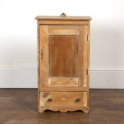 Lot 77 - Small pine wall hanging cupboard with fielded...