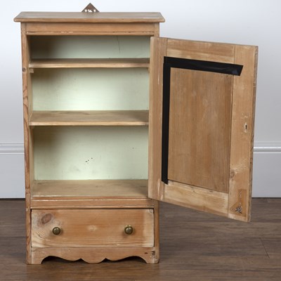 Lot 77 - Small pine wall hanging cupboard with fielded...