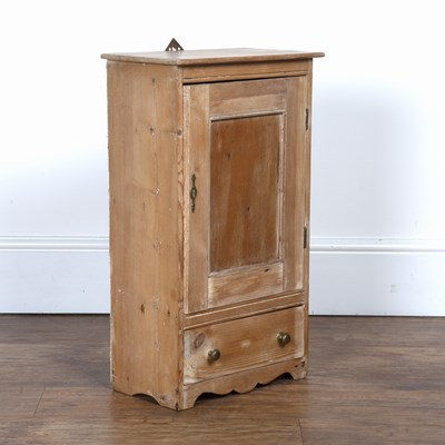Lot 77 - Small pine wall hanging cupboard with fielded...