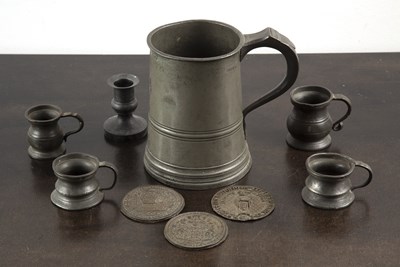 Lot 346 - Pewter Quart tankard marked james Yates, 15cm...