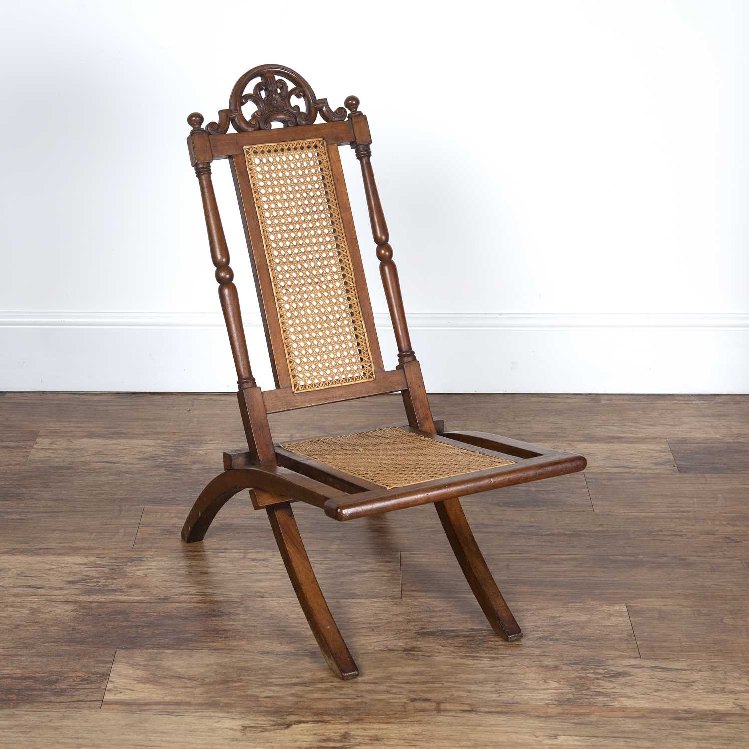 Lot 83 - Walnut framed campaign folding chair 19th...