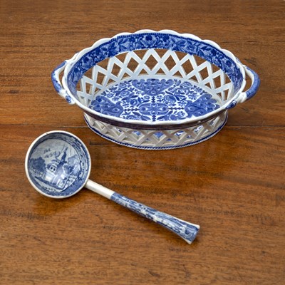 Lot 213 - Oval blue transfer pearlware chestnut basket...