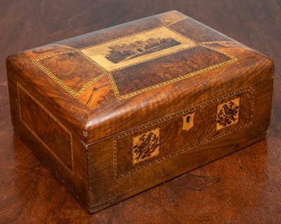 Lot 12 - A mahogany and walnut veneered sewing box,...