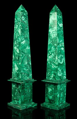 Lot 587 - A pair of malachite obelisks