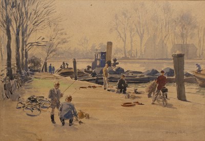 Lot 277 - Harry Riley (1895-1966) A river bank with...