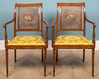 Lot 375 - A pair of Hepplewhite-style open armchairs