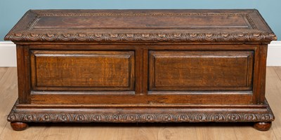 Lot 285 - A 17th century oak Italian style cassone or chest