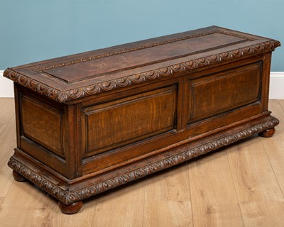 Lot 285 - A 17th century oak Italian style cassone or chest