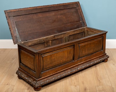 Lot 285 - A 17th century oak Italian style cassone or chest