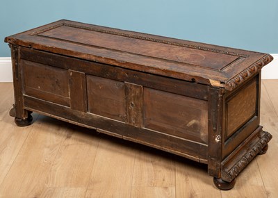 Lot 285 - A 17th century oak Italian style cassone or chest