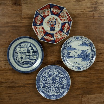 Lot 422 - Three blue and white plates Chinese, 19th...