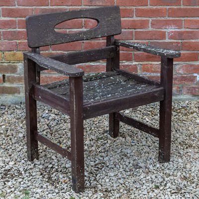 Lot 1161 - A stained teak circular garden table by Swan of Hattersley