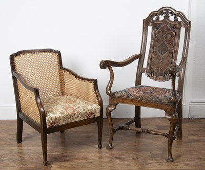 Lot 101 - Walnut framed hall chair Spanish, with a...