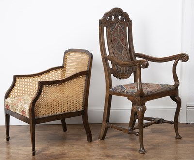 Lot 101 - Walnut framed hall chair Spanish, with a...