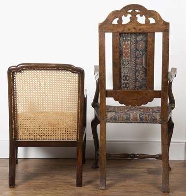 Lot 101 - Walnut framed hall chair Spanish, with a...