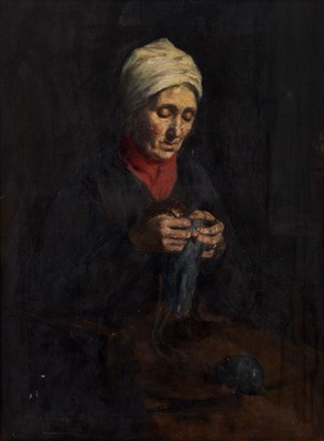 Lot 489 - Miss M Hope (exh. 1880-1888) A lady knitting,...