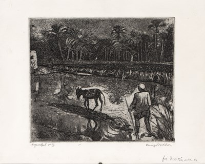 Lot 33 - Margo Veillon (1907-2003) Drover with mule,...