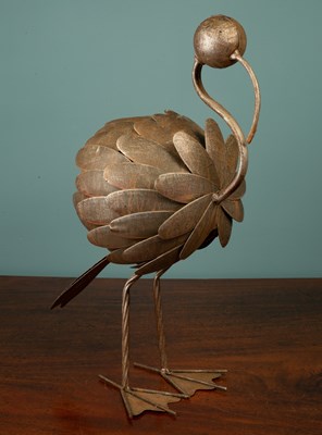 Lot 435 - A contemporary white metal sculpture of an exotic bird