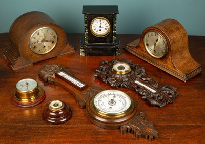 Lot 332 - A large slate mantle clock with column design...