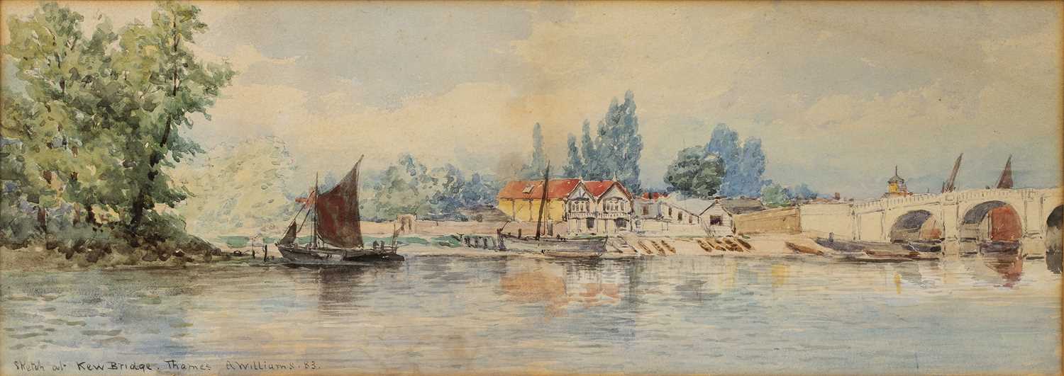Lot 597 - Alfred Walter Williams (1824-1905), 'Sketch at Kew Bridge, Thames'