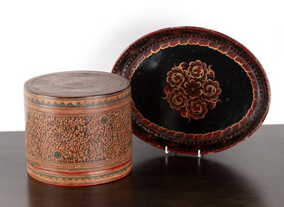 Lot 324 - Lacquer box and tray Burmese, the box with an...