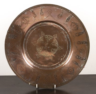 Lot 322 - Copper engraved dish Indian, Kashmiri, with...