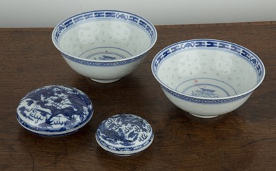 Lot 334 - Two blue and white porcelain paste pots...