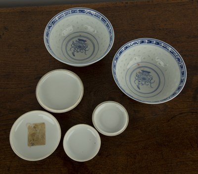 Lot 334 - Two blue and white porcelain paste pots...