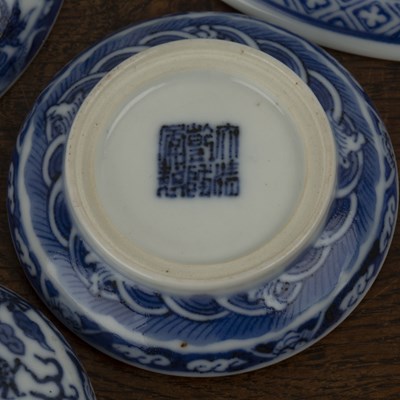 Lot 334 - Two blue and white porcelain paste pots...