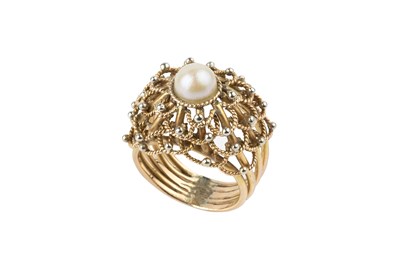 Lot 133 - A half pearl dress ring, the tapered wirework...