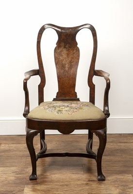 Lot 5 - Walnut armchair mid 18th Century, having a...