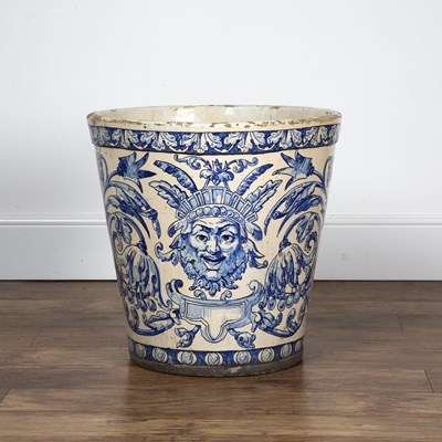 Lot 258 - Large glazed blue and white jardiniere/planter...