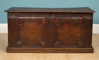 Lot 263 - An oak coffer, carved wood detail and metal...