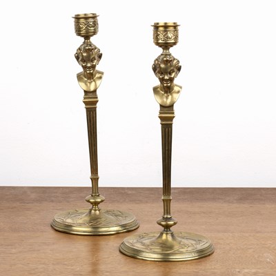 Lot 375 - Pair of Art Nouveau brass candlesticks...