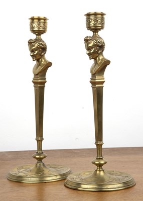 Lot 375 - Pair of Art Nouveau brass candlesticks...