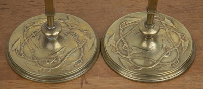 Lot 375 - Pair of Art Nouveau brass candlesticks...