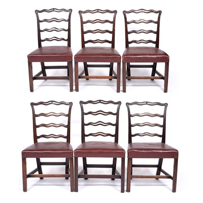 Lot 323 - A set of six Chippendale style mahogany ladder...